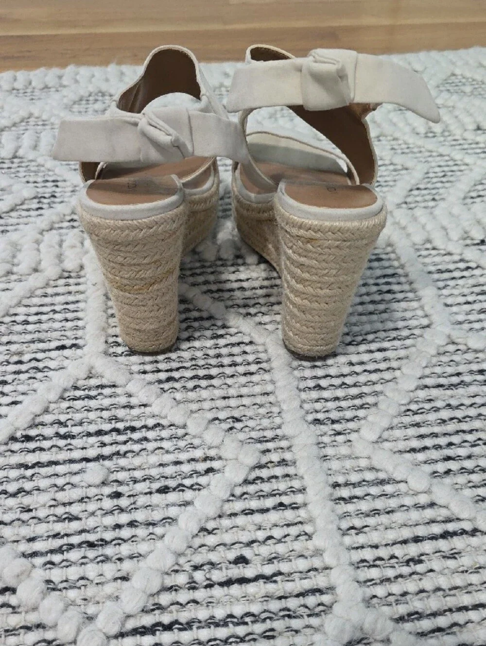 Moda Cream Espadrille Wedge Sandals with Ankle Tie